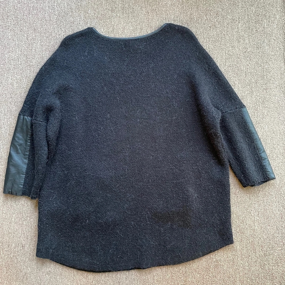 Chicos Black Label Black Wool Sweater With Faux Leather Trim - Picture 2 of 5